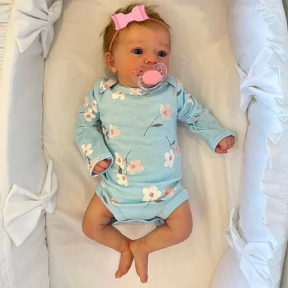 46cm Reborn Baby Doll Felicia – Newborn Blue Eyes, Soft Hand-Rooted Hair, 3D Skin Tone with Veins, Gift Toy