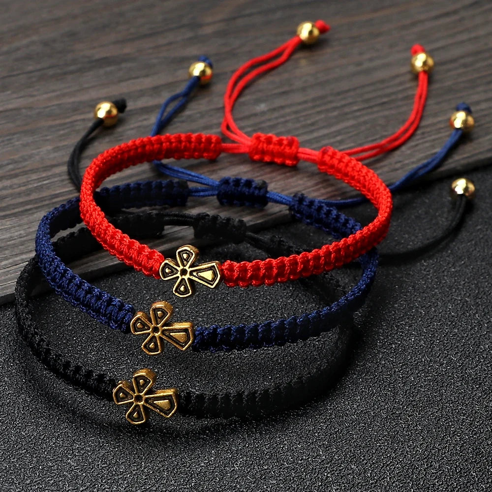 Prayer Cross Rope Bracelet - Handmade Adjustable Nylon Lucky Bangle Jewelry Gift for Women & Men