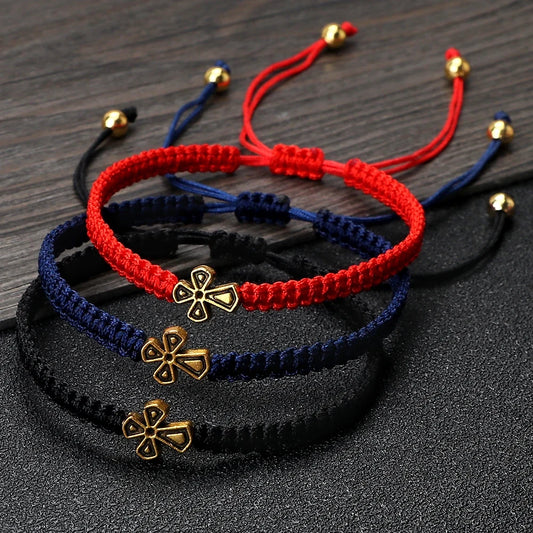 Prayer Cross Rope Bracelet - Handmade Adjustable Nylon Lucky Bangle Jewelry Gift for Women & Men