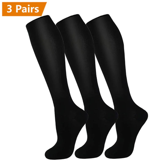 3 Pairs Knee High Compression Socks – Anti-Fatigue Support Stockings for Varicose Veins, Pain Relief & Sports Recovery (Men & Women)
