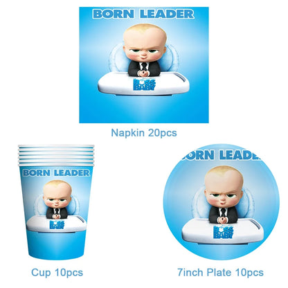 Cartoon Boss Baby Birthday Party Set - Disposable Tableware, Backdrop & Balloons for Kids Baby Shower Decor