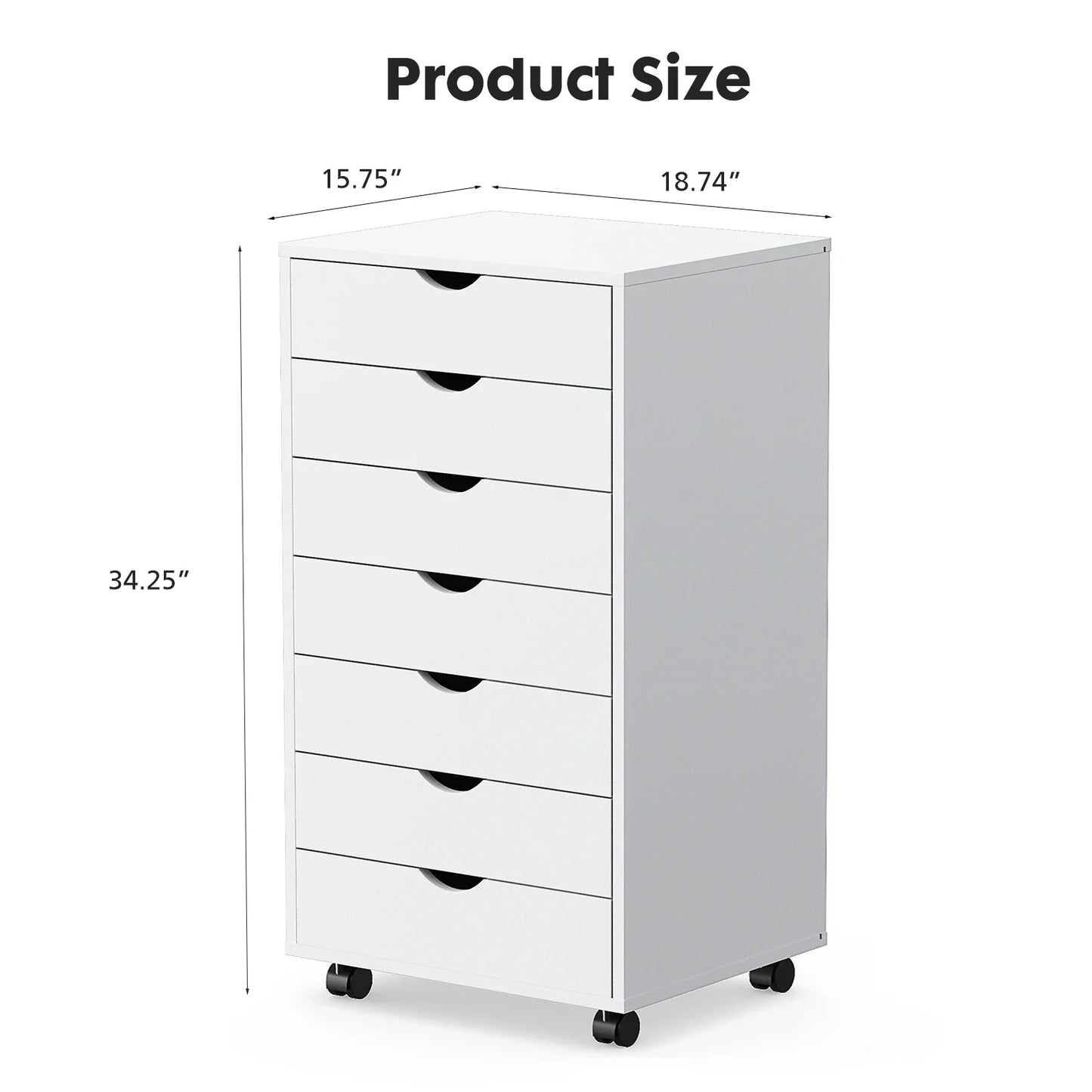 7-Drawer Wooden Chest Dresser – Mobile Nightstand Storage Cabinet with Wheels for Office & Living Room Organizer