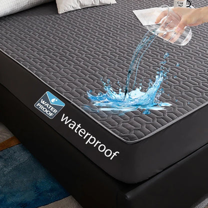 Waterproof Mattress Protector - Soft Breathable Fitted Bed Cover with Washable Printed Bedding Protection