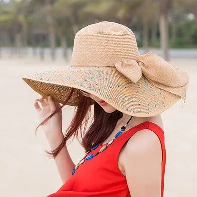 Wide Brim Straw Sun Hat - Summer Beach Travel Shade & UV Protection Hat