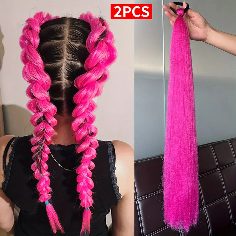 2pcs Purple Synthetic Braiding Hair – Long Straight DIY Braided Ponytail Hairpieces for Women, Party & Stage Hair Accessories