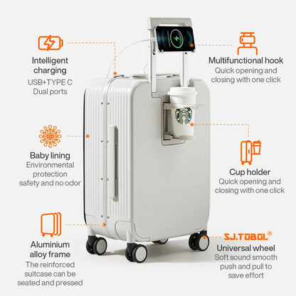 Mixi Aluminum Frame Carry-On Suitcase – 20"/24" Rolling Luggage with USB Port, Cup & Phone Holder