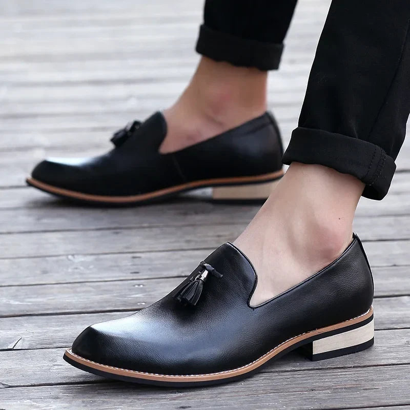 Men’s Italian Leather Slip-On Oxford Shoes - Classic Flat Formal Business & Dress Shoes for Men
