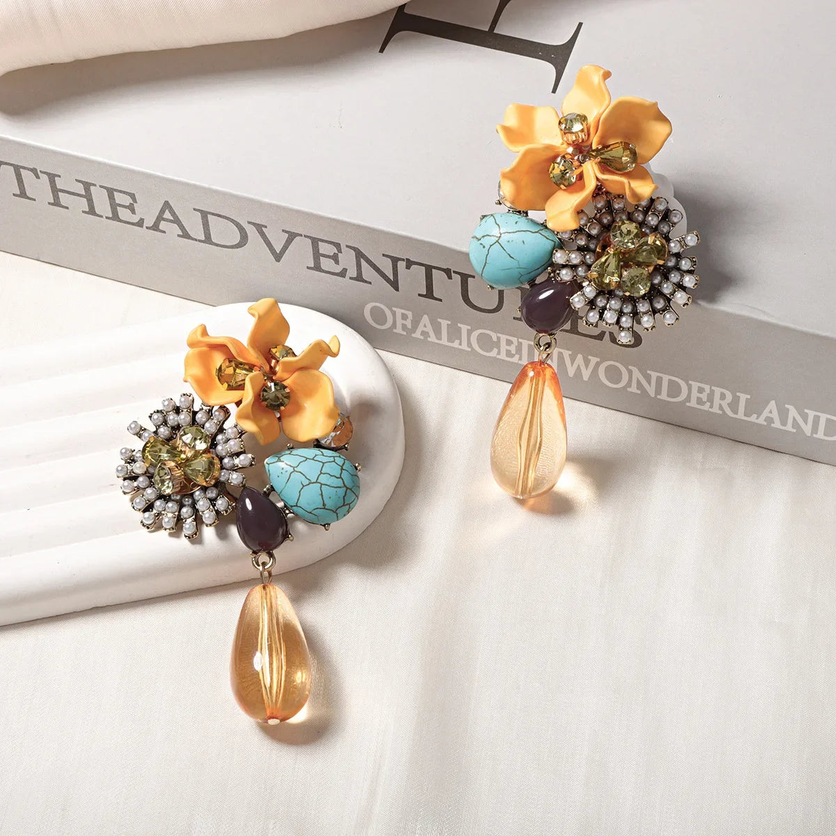Zvoijio Resin Flower Drop Earrings - Personalized Trendy Long Water Drop Jewelry for Women