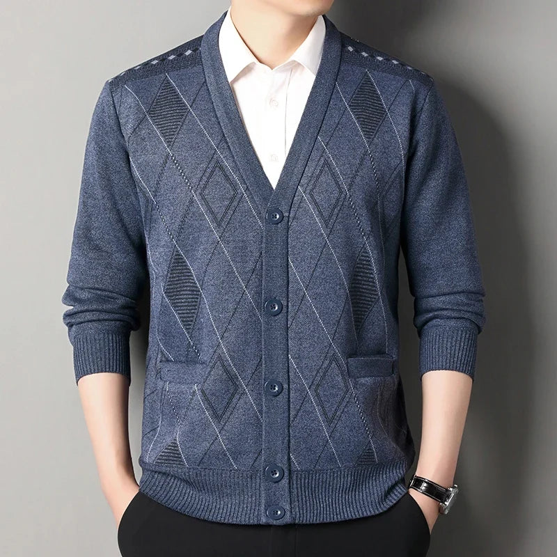 Men's Casual V-Neck Cardigan Sweater - Button Knit Jacket for Autumn Winter Wear