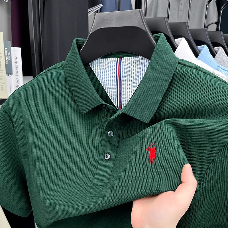 Men's 100% Cotton Embroidered Polo Shirt - Premium Summer Golf Casual Short Sleeve Top