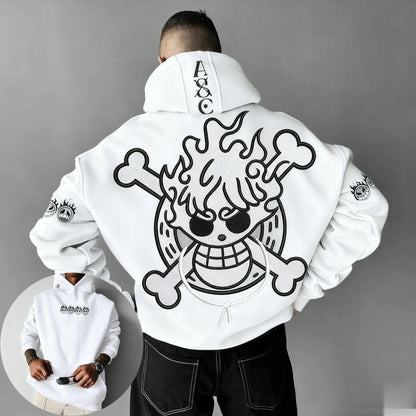 Oversized One-Piece Anime Hoodie — Unisex Cartoon Graphic Pullover Sweatshirt, Streetwear Casual Y2K Autumn Winter Fashion