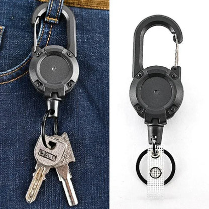 Retractable Heavy-Duty Carabiner Keychain – Steel Wire Rope Pull Reel for Outdoor & Sport Use