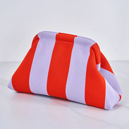 Summer Woven Crochet Clutch Bag – Women’s Cute Ruched Cloud Handbag, Casual Colorblock Purse