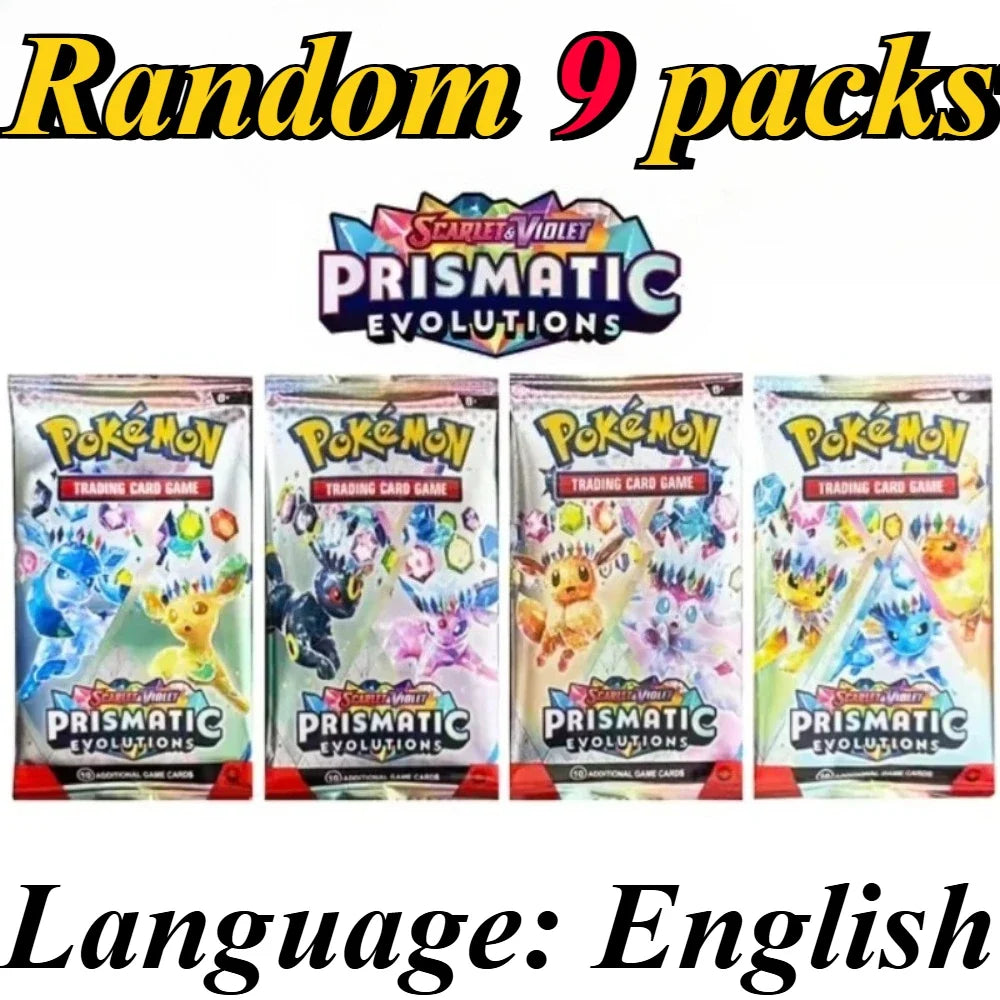 9 Pack Pokémon Trading Cards Set - English Booster Packs with Bright Stars, Prismatic Evolutions and Paldean Fates Gift Collection