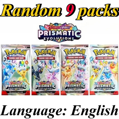 9 Pack Pokémon Trading Cards Set - English Booster Packs with Bright Stars, Prismatic Evolutions and Paldean Fates Gift Collection