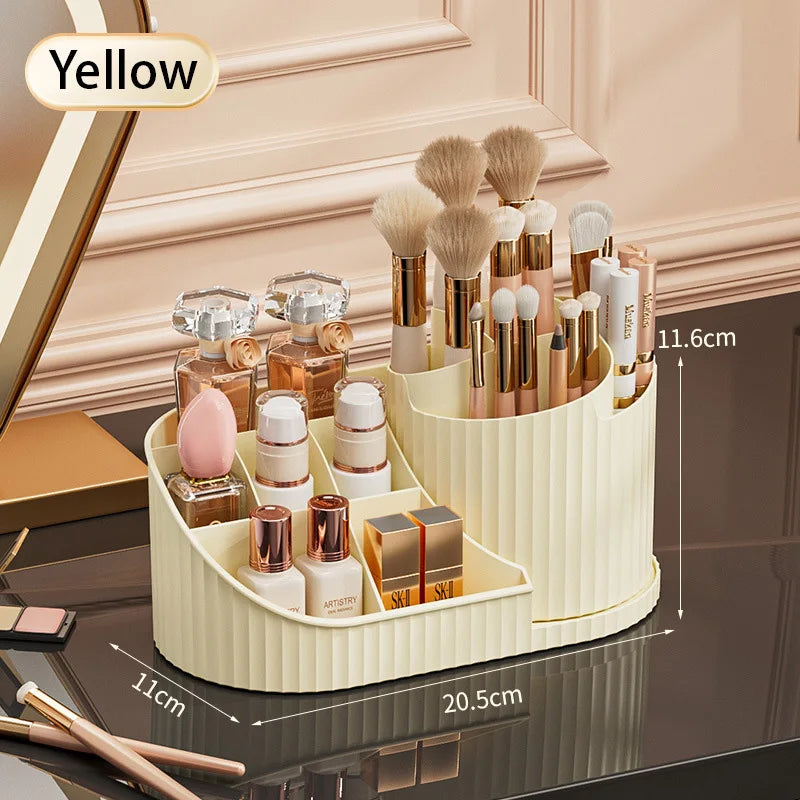 360° Rotating Makeup Organizer - Desktop Cosmetic Storage Display for Lipstick & Brushes