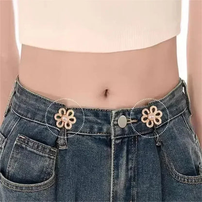 2-Pair Adjustable Waist Buckle Set - Metal Flower Pants & Skirt Waist Tightener Clips for Size Adjustment
