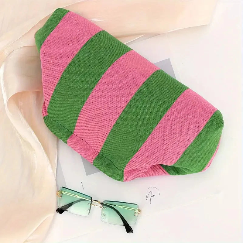 Summer Woven Crochet Clutch Bag – Women’s Cute Ruched Cloud Handbag, Casual Colorblock Purse