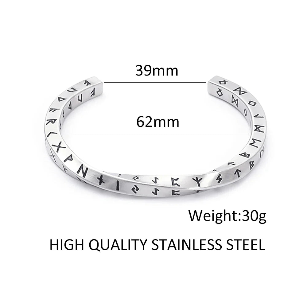 New Vintage 316L Stainless Steel Mobius Bangle - Fashion Nordic Vikings Letter Bracelet for Men, Party Jewelry Gifts
