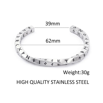 New Vintage 316L Stainless Steel Mobius Bangle - Fashion Nordic Vikings Letter Bracelet for Men, Party Jewelry Gifts