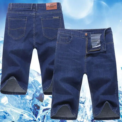 Men's Embroidered Denim Shorts - Summer Thin Straight Leg Casual Blue Jean Shorts