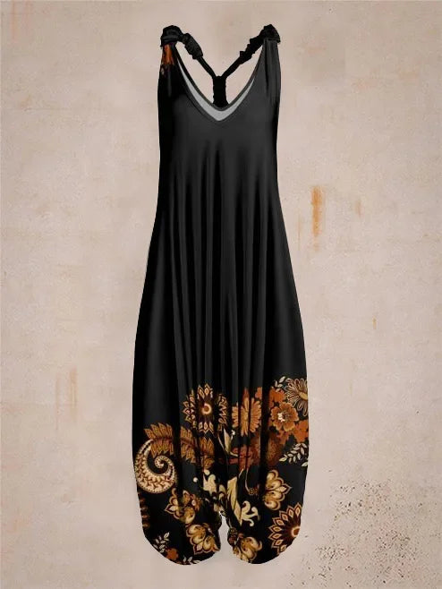 Bohemian Wide Leg Jumpsuit - Vintage Mandala Paisley Print Loose Fit Backless Women Harem Romper