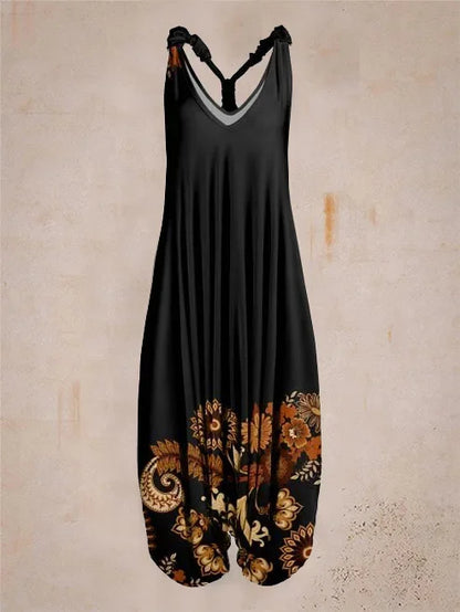 Bohemian Wide Leg Jumpsuit - Vintage Mandala Paisley Print Loose Fit Backless Women Harem Romper