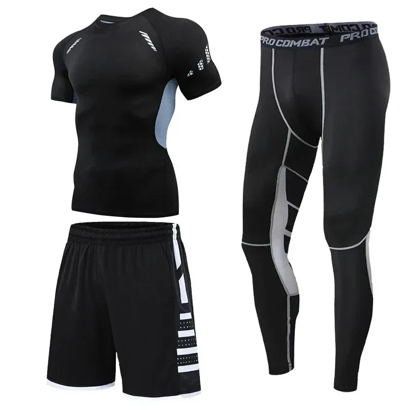 Men's Running Tracksuit Set - Compression Fitness Sportswear With Leggings, Gym Tights & Training Sweatpants