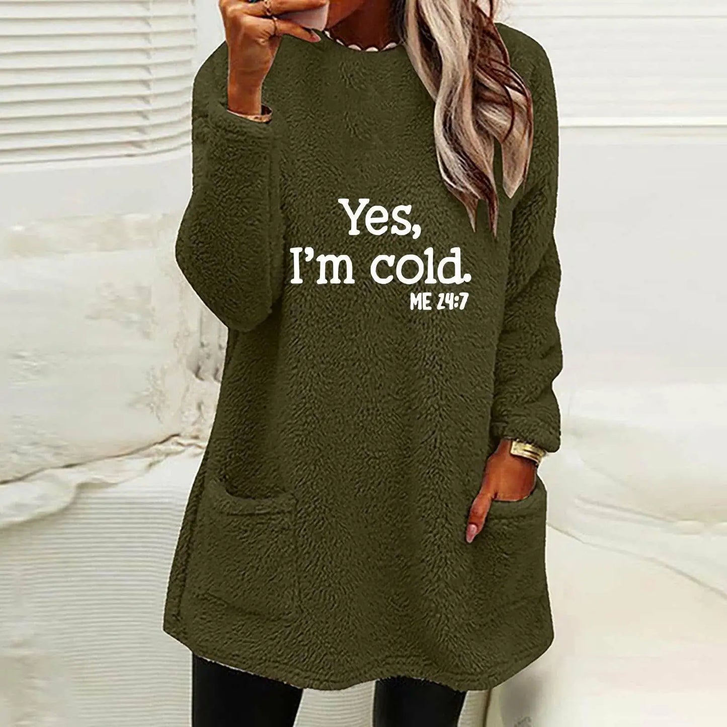 Women's Oversized Fleece Sweatshirt - Letter Print Pocket Long Sleeve Cozy Pullover