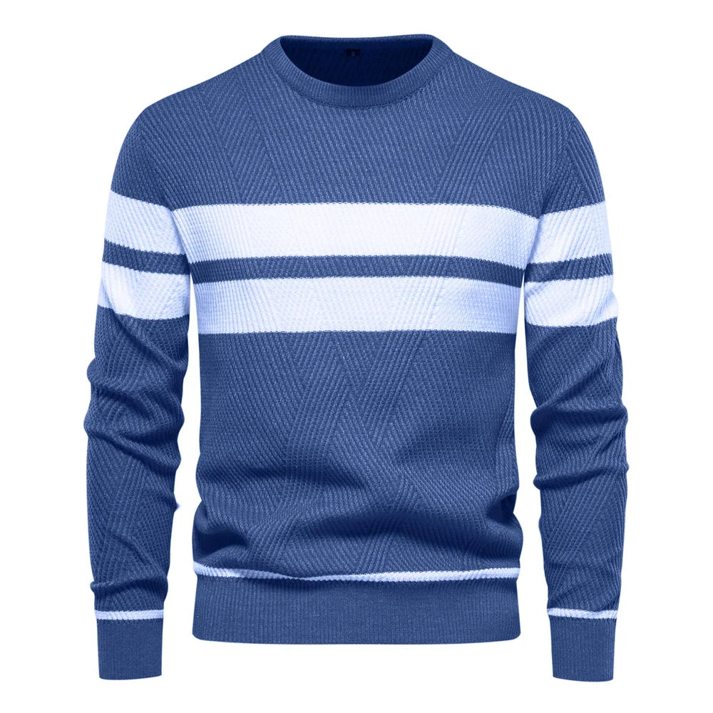 Men's Autumn Patchwork Sweater - O-Neck Long Sleeve Slim Fit Warm Casual Fashion Pullover Top