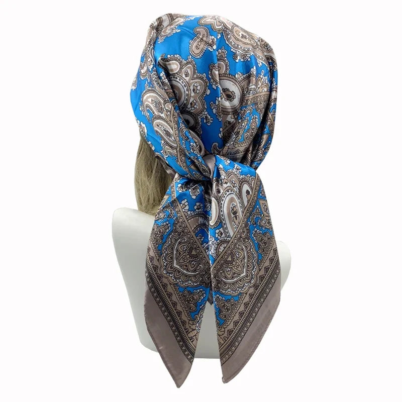 90x90cm Silk Square Scarf - Women’s Printed Hijab Shawl Head Wrap Bandana Beach Pareo Fashion Accessory