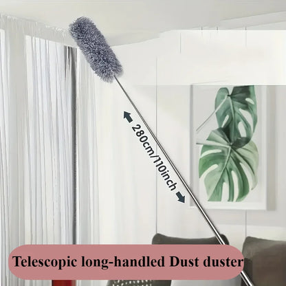 2.8M Extendable Chicken Feather Duster - Curved Ceiling Cleaning Broom with Electrostatic Dust Collector