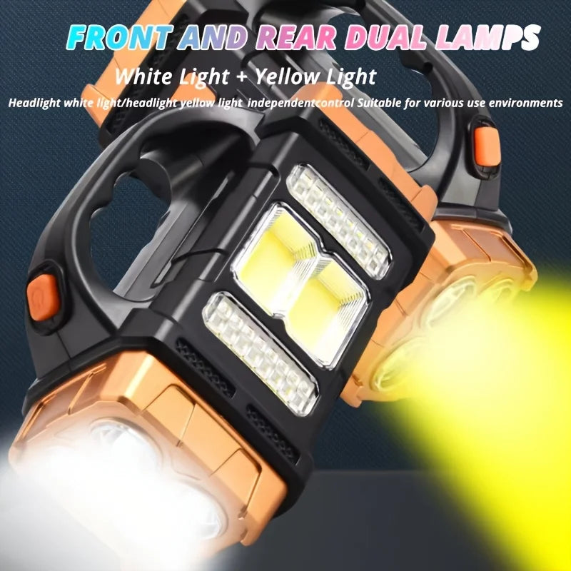 COB Solar Rechargeable Flashlight - Waterproof Outdoor Camping Emergency Spotlight with SOS Mode