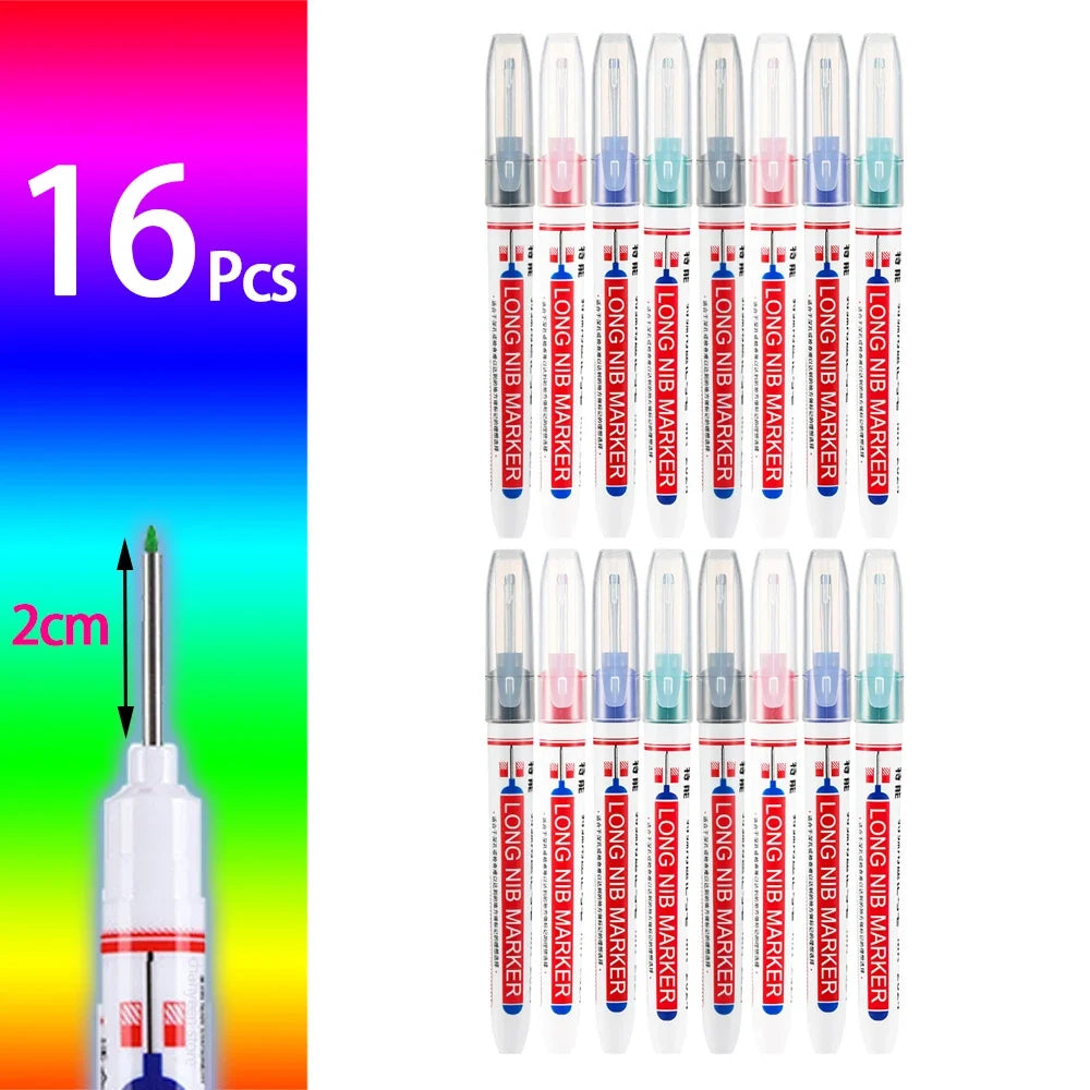 2cm Waterproof Deep Hole Marker Pen - Long Head Carpenter Markers for Metal Woodworking Tools 4-80pcs