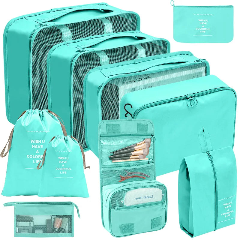 7/8/9/10-Pcs Travel Organizer Set — Portable Packing Cubes for Luggage, Clothes & Shoes, Foldable Storage Bags