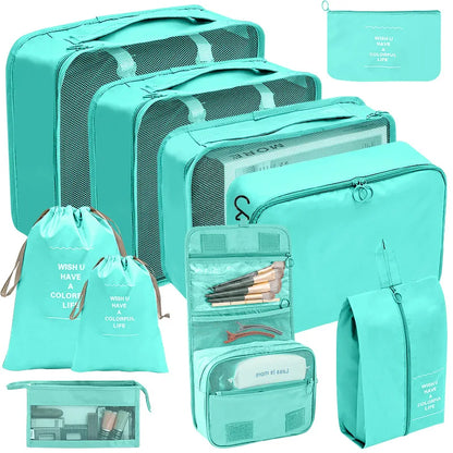 7/8/9/10-Pcs Travel Organizer Set — Portable Packing Cubes for Luggage, Clothes & Shoes, Foldable Storage Bags