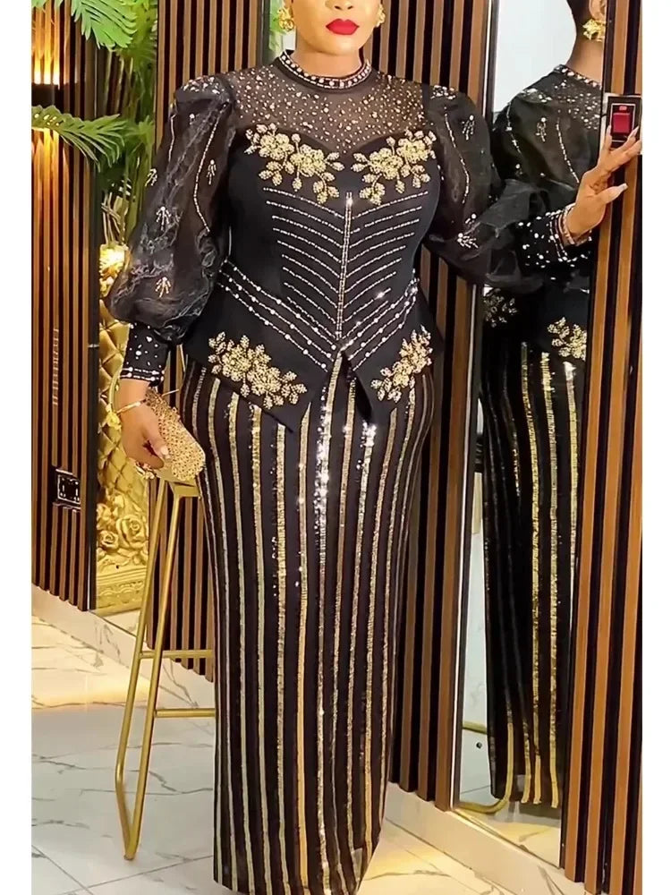 2025 African Sequin Dress for Women - Plus Size Dashiki Ankara Long Evening Party Dress & Elegant Robe Outfit