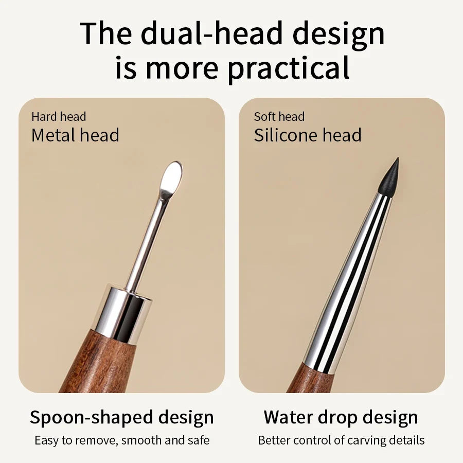 Wooden Double-Head Nail Art Brush - Silicone Carving Pen for Flower Painting and Nail Design Supplies