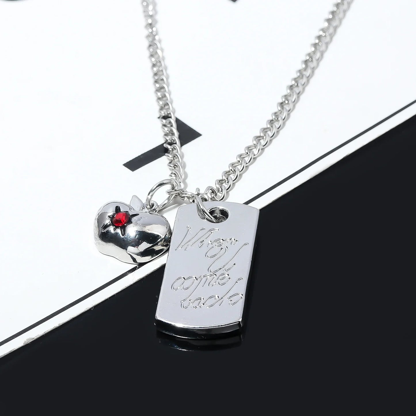 Love and Deep Space Caleb Necklace - Ruby Apple Square Card Pendant Cosplay Jewelry Gift & Collectible Accessory