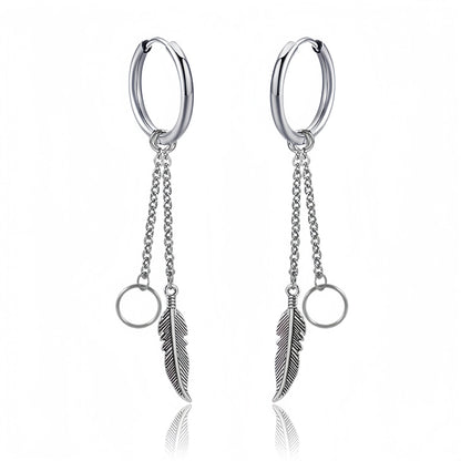 Long Hanging Cross & Leaf Hoop Earrings – Vintage Stainless Steel Hip Hop Unisex Jewelry Accessories