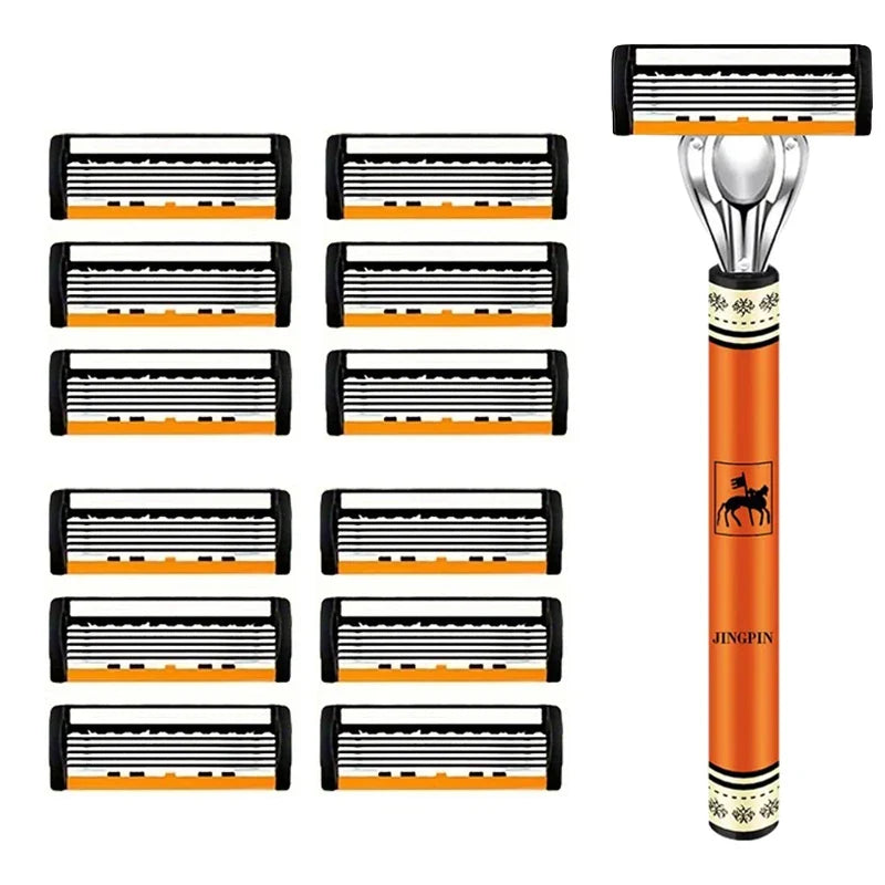 6-Layer Men's Razor Blade - Stainless Steel Classic Wet Shaving Razor for Smooth Clean Shaves