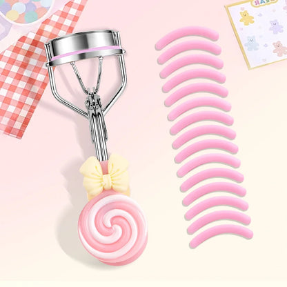Lollipop Handle Eyelash Curler - Replaceable Adhesive Tape Lash Tool for Beginners and Easy Eye Makeup Application