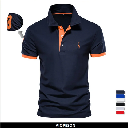Men's Giraffe Embroidered Polo Shirt - Short Sleeve Casual Business Summer Top