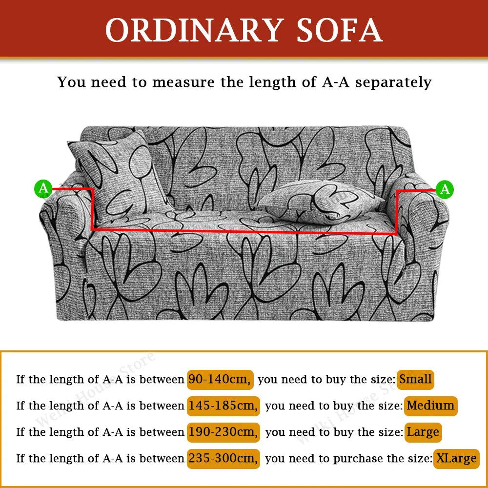 Stretch Sofa Cover - Printed Elastic Slipcover for L-Shaped Corner Couch, Living Room 1/2/3/4 Seat Protector