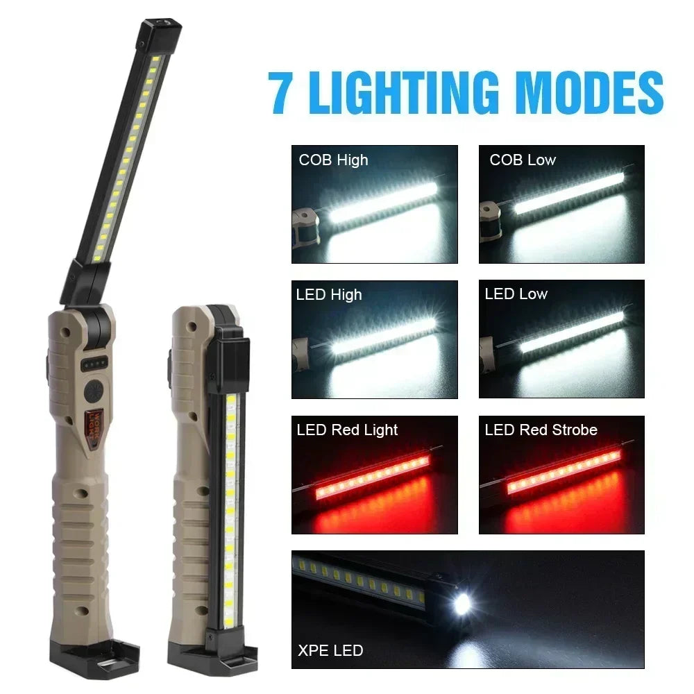 Folding COB XPE LED Work Light - Rechargeable Handheld Flashlight with SOS Strobe for Car Inspection & Emergency Use