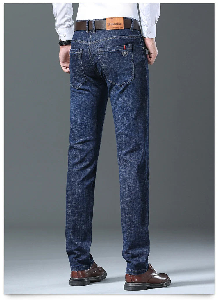 Men’s All-Match Brand Trousers – High-Quality Business Casual High Waist Denim Jeans for All Seasons