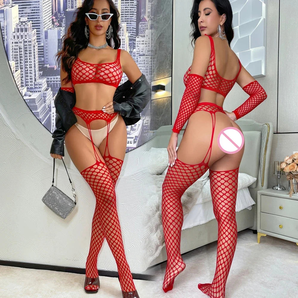 Sexy Mesh Bodystocking - Fishnet See Through Lingerie Jumpsuit with Hollow Design & Nightwear Style