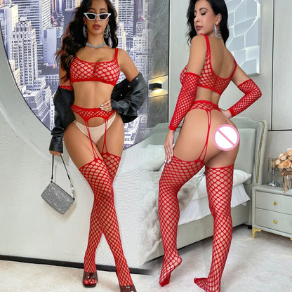 Sexy Mesh Bodystocking - Fishnet See Through Lingerie Jumpsuit with Hollow Design & Nightwear Style