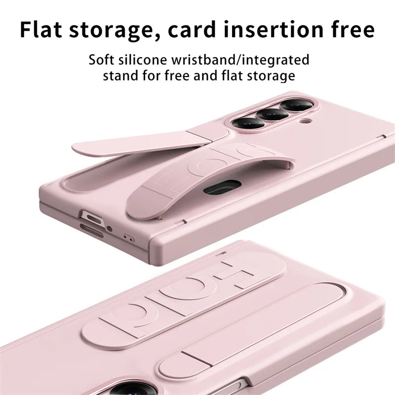 Vertical Wristband Card Slot Kickstand Case for Samsung Galaxy Z Fold 4-7 – Invisible Wrist Stand Protective Cover