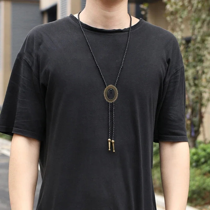 American Bolo Tie – Punk Vintage Metal Bird Stone Cowboy Hat Pendant, Western Necklace & Costume Accessories